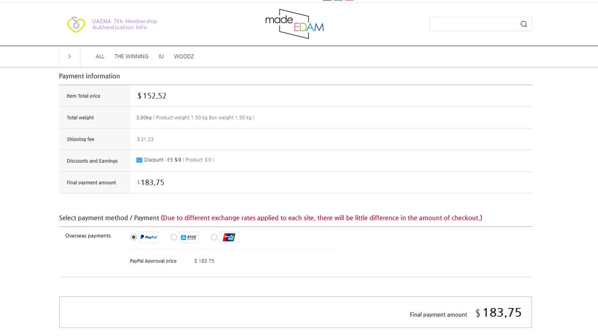 uaena_japan's tweet photo. 今、madeEDAMでI-KEが買える。
一個US$30だけど、送料が高い。上限の5個買ったら日本までの送料込みでUS$183.75。US$1 = 155円とすると、1個5700円。
明洞のアイドルグッズの店では8000円くらいだったから、それよりは安いけど。
近所にお友達がいる皆さん、いかがですか?
#IU #I_KE #madeedam https://t.co/y0hCx8cdWB