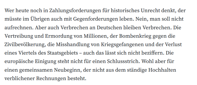 JuergenZimmerer's tweet photo. Die FAZ denkt, man solle Forderungen nach Wiedergutmachung sein lassen, denn sonst müsste auch Deutsche entschädigt werden. Nur, Griechen haben Deutschland nicht überfallen.
Man muss dies nur auf Israel und Staatsräson übertragen, um die Durchsichtigkeit des Arguments zu sehen/2 https://t.co/WcYK6jv0Lg