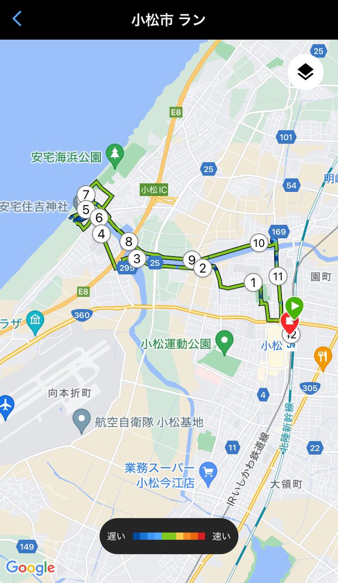 sunzup55's tweet photo. ローカル線で小松駅まで移動。梯（かけはし）川沿いを日本海に向かってラン。
安宅の関で折り返し、トータル12キロ https://t.co/gK7PDIu41H