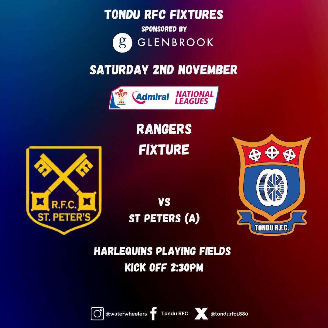 Tondu RFC (@tondurfc1880) on Twitter photo Team news for tomorrow. Firsts travel to <a href="/MaestegQuinsRFC/">Maesteg Harlequins β«οΈπ΄</a> and the Rangers travel to <a href="/stpetersrfc/">St. Peters RFC</a> #wheelers #ole π΅π΄ Team news for tomorrow. Firsts travel to <a href="/MaestegQuinsRFC/">Maesteg Harlequins β«οΈπ΄</a> and the Rangers travel to <a href="/stpetersrfc/">St. Peters RFC</a> #wheelers #ole π΅π΄