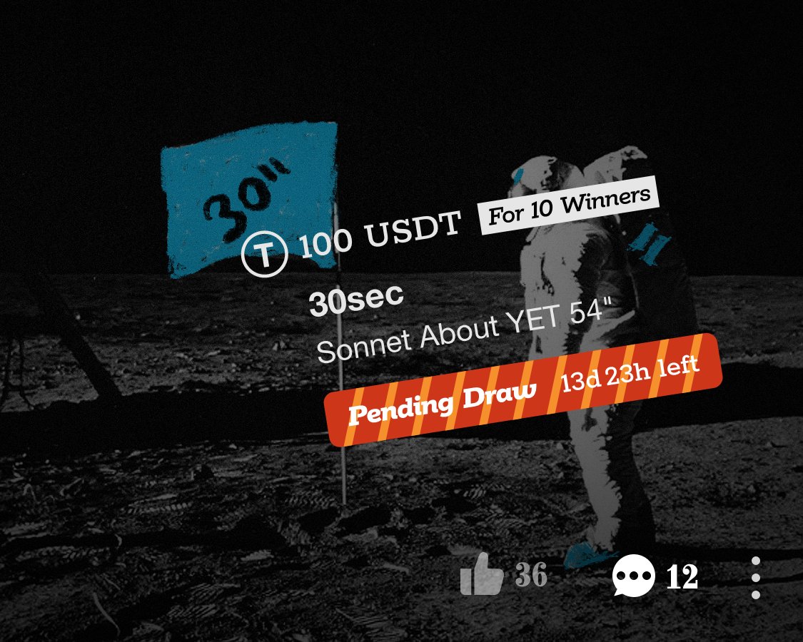 30sec_yet's tweet photo. Enjoy the First Lucky Draw video in 30sec app and join the draw to win 100 $USDT now!

🎬 Video: Sonnet About YET @30sec_yet
📅 Date of Draw: Nov 15th, 2024
🏆 Number of Winners: 10

#30sec #LuckyPocket #LuckyDraw #USDT #draw #SonnetAboutYET #YET #blockchain #web3 #BSC #Airdrop https://t.co/BwAuHVPrUu