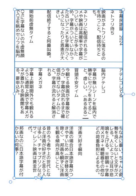 最近字幕民あるある語録作ってます。これは再来週のコミティアに出る友人サークル「ポテトがいのち」のアクセシビリティ関連字幕本へ寄稿予定です‼️
(11/17コミティア 東京ビッグサイト東6つ47a)
カオスになりそうな気配がする寄稿ページサンプル↓ 