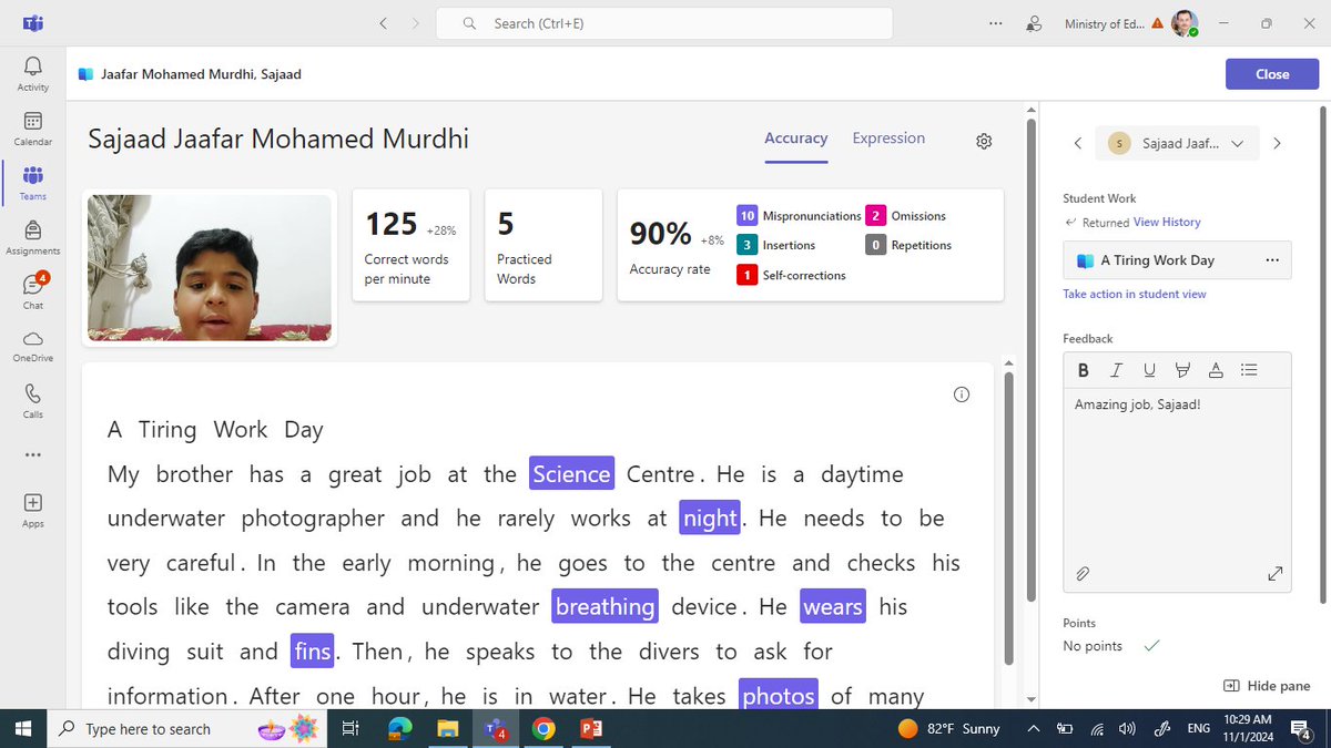 mabohassan781's tweet image. Have you ever heard about @MicrosoftEDU #ReadingProgress Podium?!
Based on the "Accuracy rate", here are the #Top three strongest readers 👇
✨Husain Ali (91%) 🥇
✨Sajaad Jaafar (90%) 🥈
✨Husain Jasim (89%) 🥉
What a reading fluency challenge!