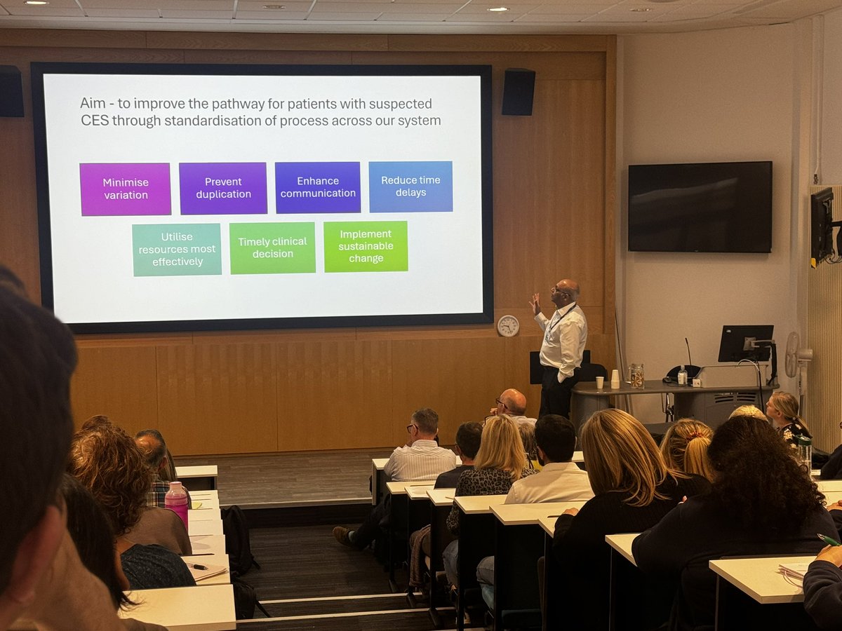 Following Charlottes opening summary, <a href="/Dr_ManojKhatri/">Dr. Manoj Khatri</a> is now presenting the work done through the Cauda Equina Syndrome Big Room, an <a href="/FcaLancashire/">FCA_Lancashire</a> project, using improvement methodology to impact patient pathways across the region <a href="/JenCarroll_1/">Jennifer Carroll</a> #CESlancs <a href="/NHSBenMorris/">Ben Morris 🏳️‍🌈</a>