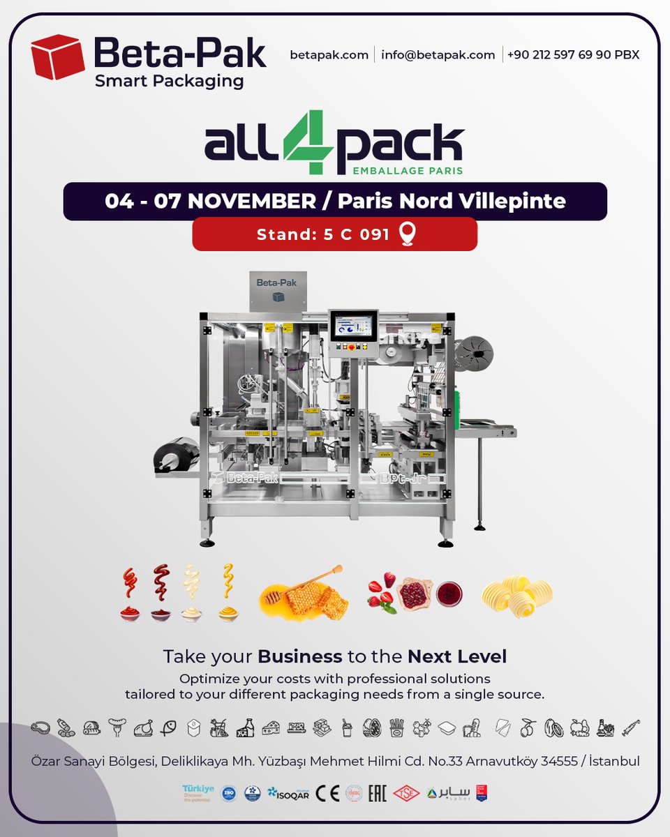 betapakmakine's tweet photo. “ALL 4 PACK EMBALLAGE PARIS”
4-7 NOVEMBER / Paris Nord Villepinte
Stand: 5 C 091
https://t.co/RtIliPE1dw
#betapak #smartpackaging #forming #filling #packaging #thermoformingmachine #packagingmachine #packagingsolutions #packagingindustry #all4pack #emballageparis https://t.co/vEkZISFLnJ