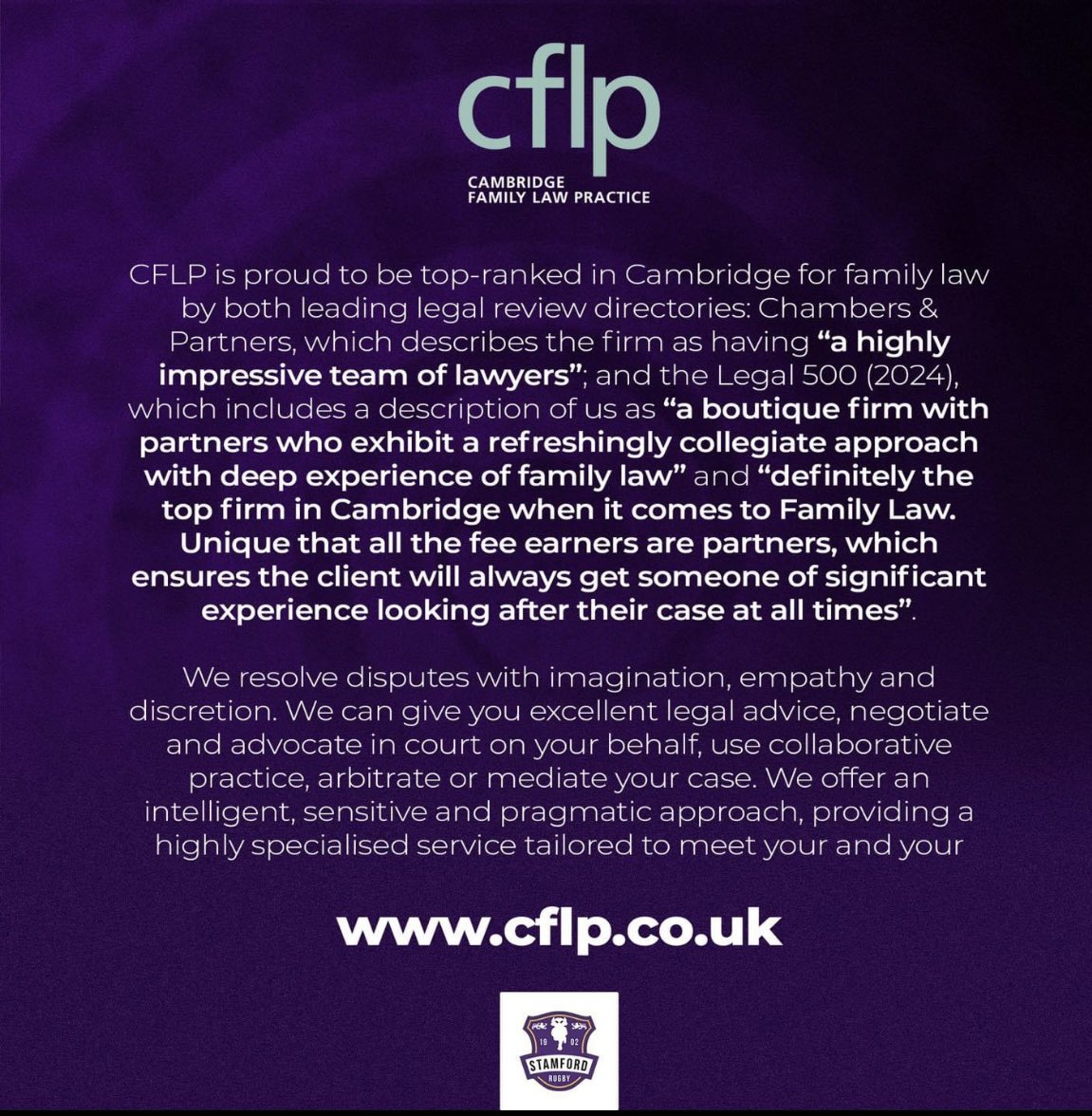 CFLP_FamilyLaw's tweet photo. We are proud to sponsor the captain of the @StamfordRUFC women’s side - Gemma Alcoran. https://t.co/cdwR2Ax962