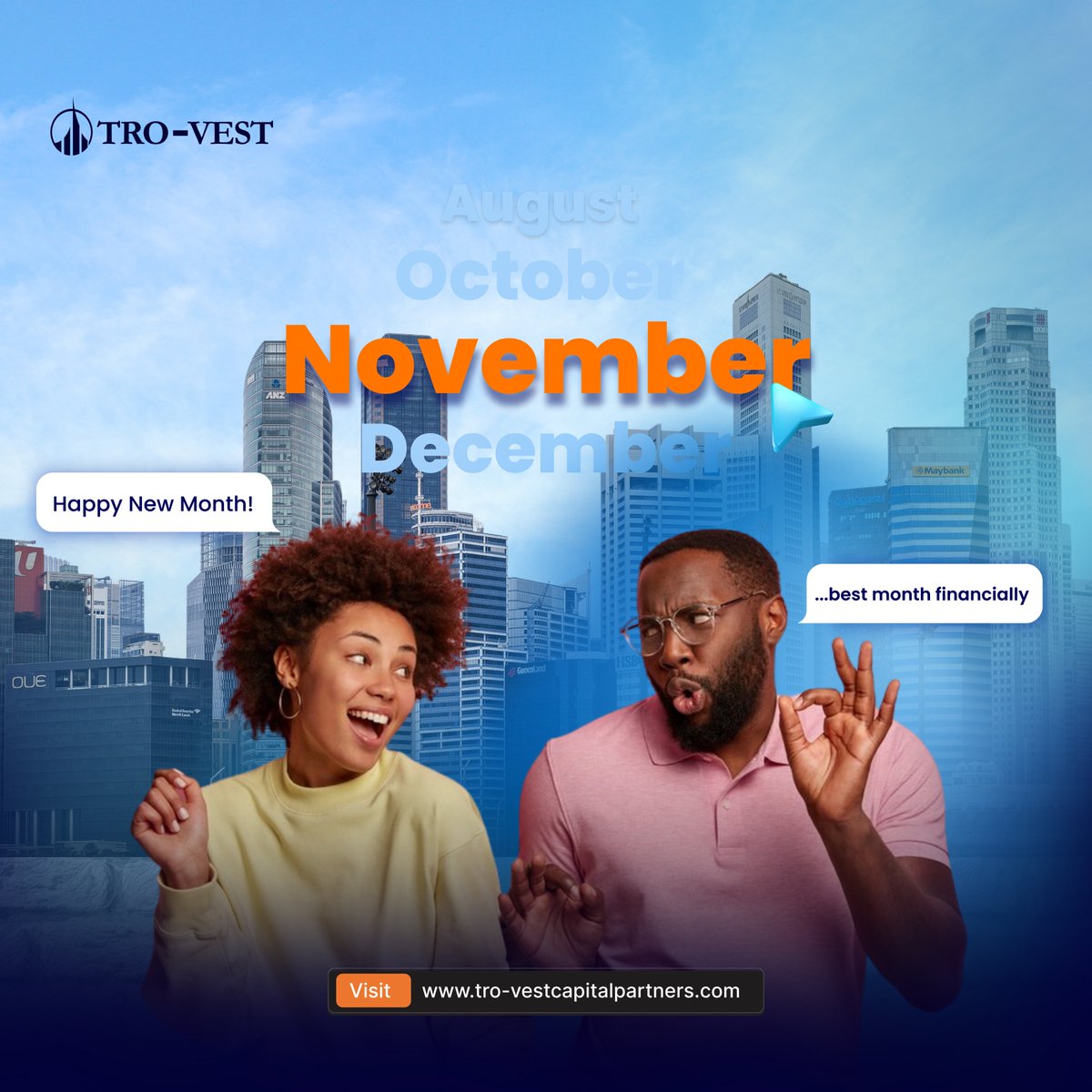 TrovestCP's tweet photo. Happy new month from all of us at TRO-VEST Capital Partners 🎉

#HappyNovember #Happynewmonth #trovest #itrove #trovecash #financialfreedom #financial_investment #financ https://t.co/mAzgH5i0Y4