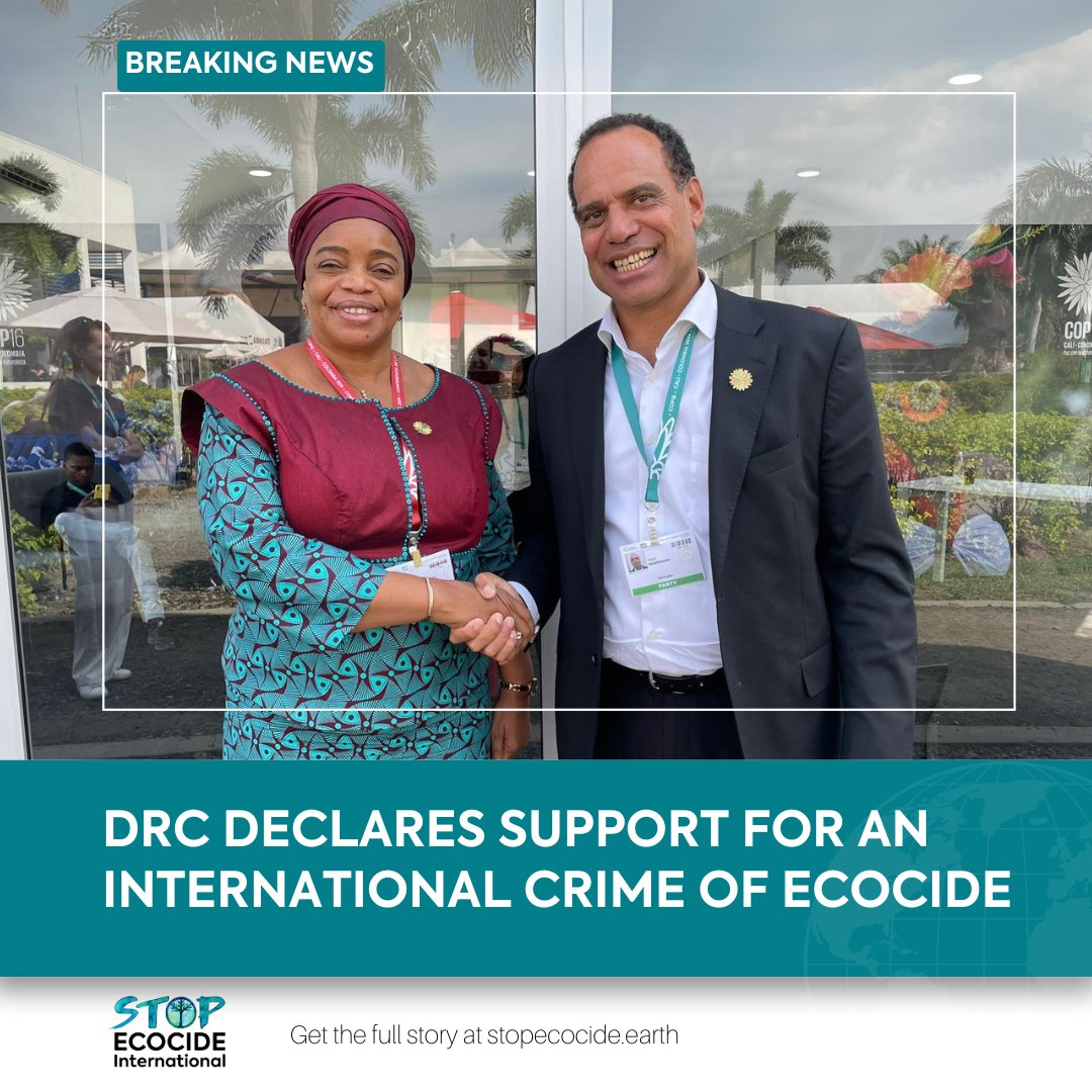 Stop Ecocide International (@ecocidelaw) on Twitter photo BREAKING - the DRC becomes the first African nation to join the call for an international crime of #ECOCIDE 🇨🇩📢
The central African nation joins #Vanuatu, #Fiji + #Samoa in endorsing addition of #ecocide to <a href="/intlcrimcourt/">Int'l Criminal Court</a>!
Full story: stopecocide.earth/2024/drc-joins…
#StopEcocide BREAKING - the DRC becomes the first African nation to join the call for an international crime of #ECOCIDE 🇨🇩📢
The central African nation joins #Vanuatu, #Fiji + #Samoa in endorsing addition of #ecocide to <a href="/intlcrimcourt/">Int'l Criminal Court</a>!
Full story: stopecocide.earth/2024/drc-joins…
#StopEcocide