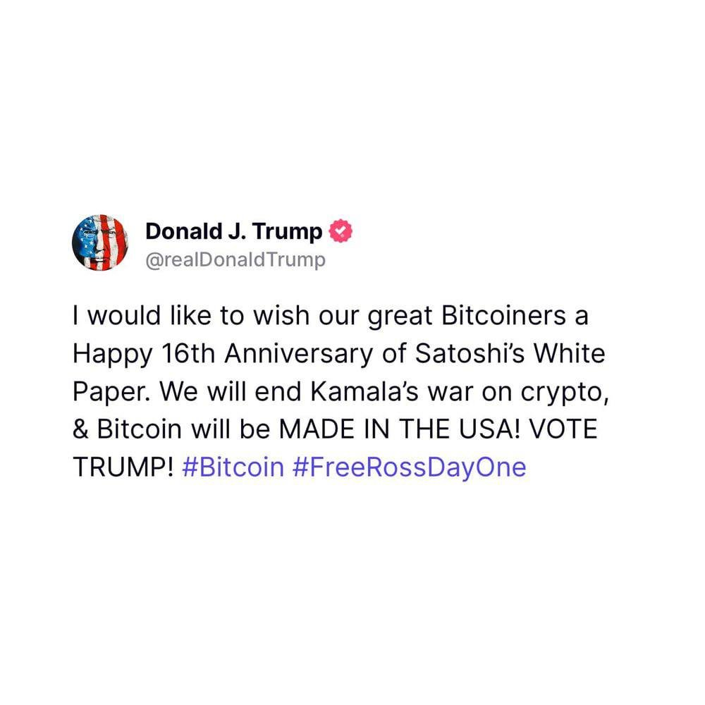 alt_coiners's tweet image. Just In : Former US President Donald Trump Wishes Happy 16th Anniversary to our incredible #Bitcoin community—celebrating innovation, resilience, and the future of finance! 

#BitcoinAnniversary #Crypto