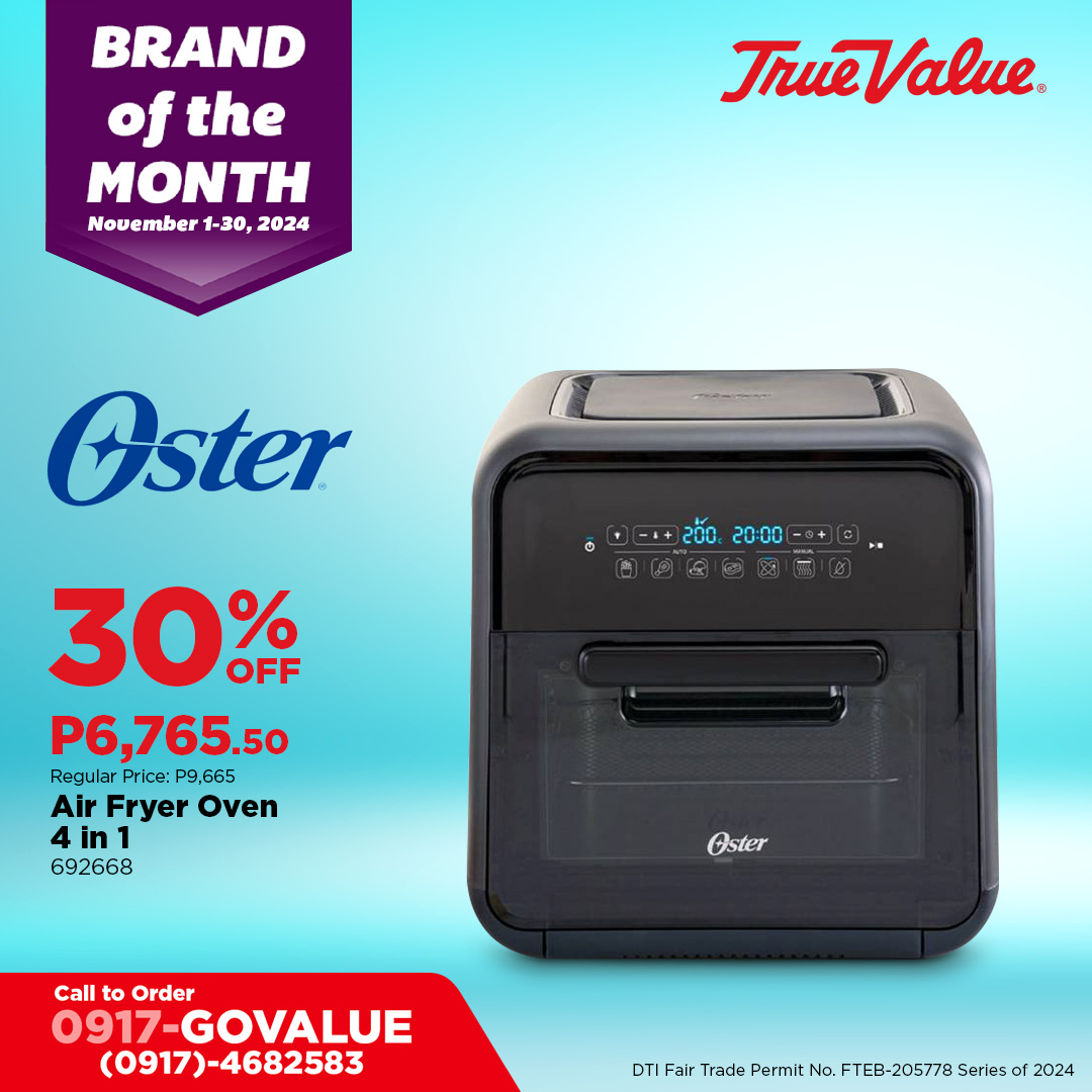 TrueValuePH's tweet photo. Cook up your favorites and blend smoothies effortlessly with the Oster Air Fryer and Blender! Enjoy up to 30% OFF, perfect for creating quick, healthy, and delicious meals. Don’t miss out on this offer! https://t.co/MVB9co1c5U