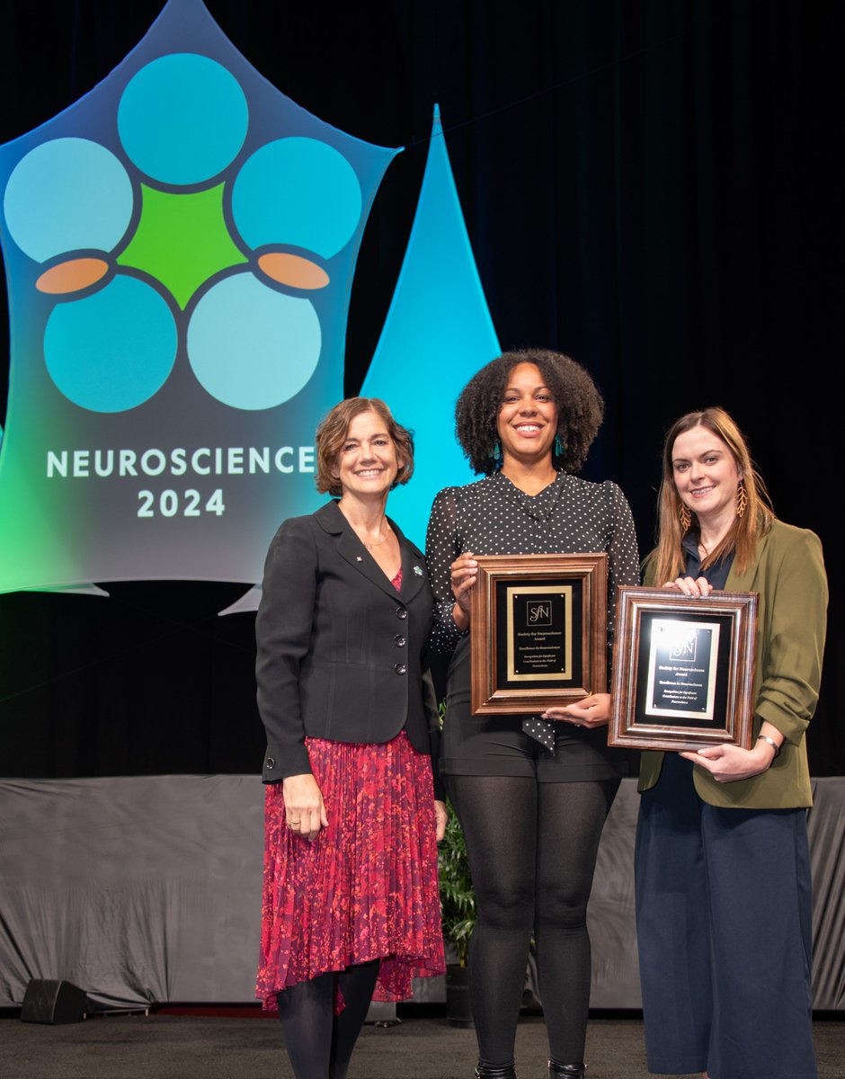 Dr Emma Yhnell FLSW 🧬🔬🧪🧠 🏴 (@emmayhnell) on Twitter photo Official photo from the <a href="/SfNtweets/">Society for Neuroscience (SfN)</a> with President Marina Picciotto presenting the Science Educator Awards 2024.
I feel incredibly grateful and delighted that education is recognised. It was an honour to share the stage with my co-awardee the phenomenal @doctheagrif 💜. Official photo from the <a href="/SfNtweets/">Society for Neuroscience (SfN)</a> with President Marina Picciotto presenting the Science Educator Awards 2024.
I feel incredibly grateful and delighted that education is recognised. It was an honour to share the stage with my co-awardee the phenomenal @doctheagrif 💜.
