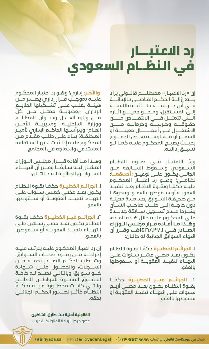 Law2tw's tweet photo. رد الاعتبار في النظام السعودي.

@RiyadahLegal https://t.co/IW9azwPtAE