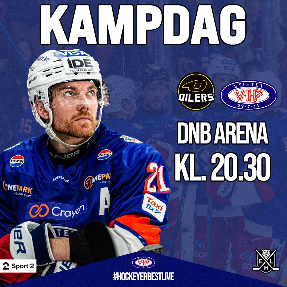 KAMPDAG 🔥
I dag går turen vestover når det er klart for siste kamp før landskamp oppholdet og toppkamp mot Stavanger Oilers. 
📍 DNB Arena
🆚 Stavanger Oilers
🏒 kampstart kl.20:30
📲 X, Insta- og FB-story
📺 TV2 Sport2 og TV2 Play
🤔 Hva blir kveldens resultat?
#vifhockey
