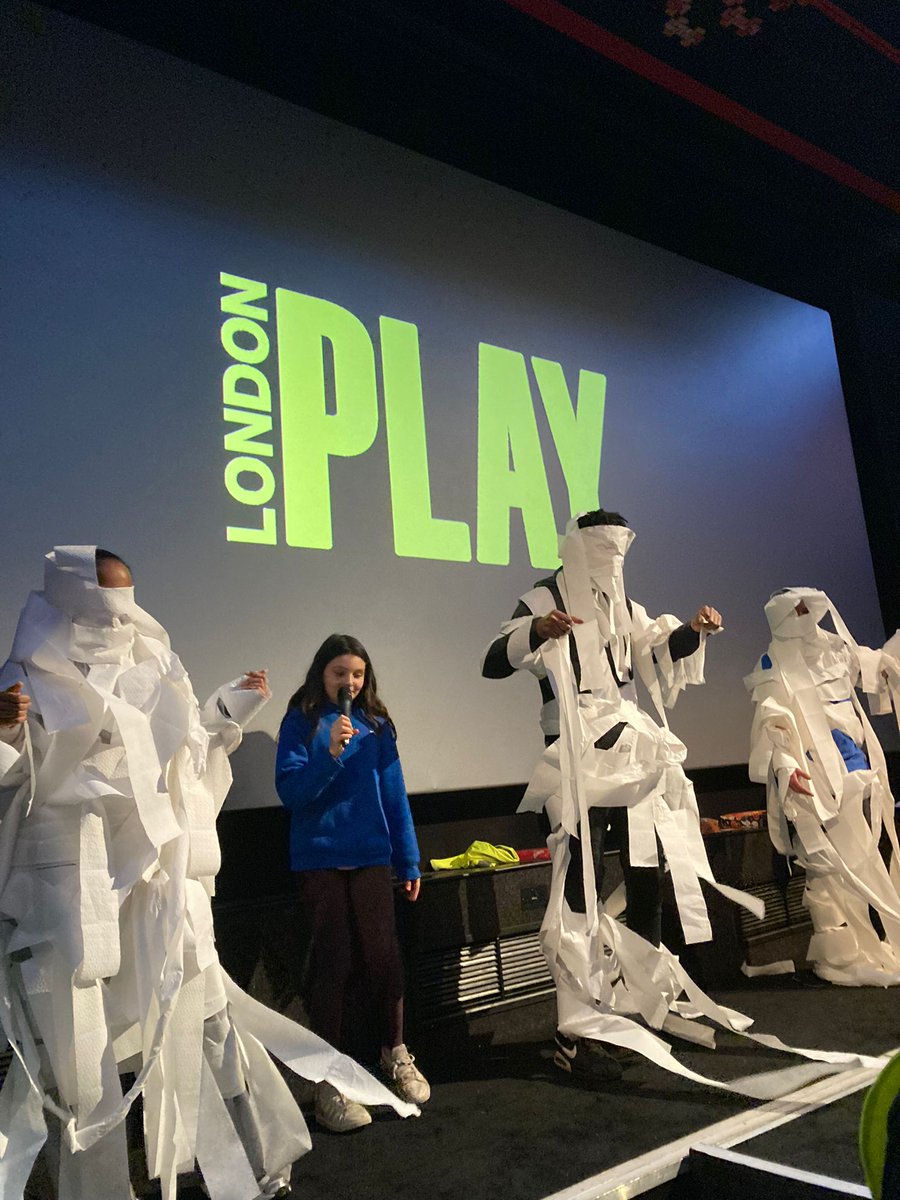londonplay's tweet photo. Wow what fun at the 2024 London #AdventurePlayAwards! Children made a masking tape spiderweb spanning the cinema, dressed up their adults as toilet-paper mummies, showed off their freaky dance moves &amp; celebrated the weird, wonderful world of London's magical #adventureplaygrounds https://t.co/uLbuI66FlN