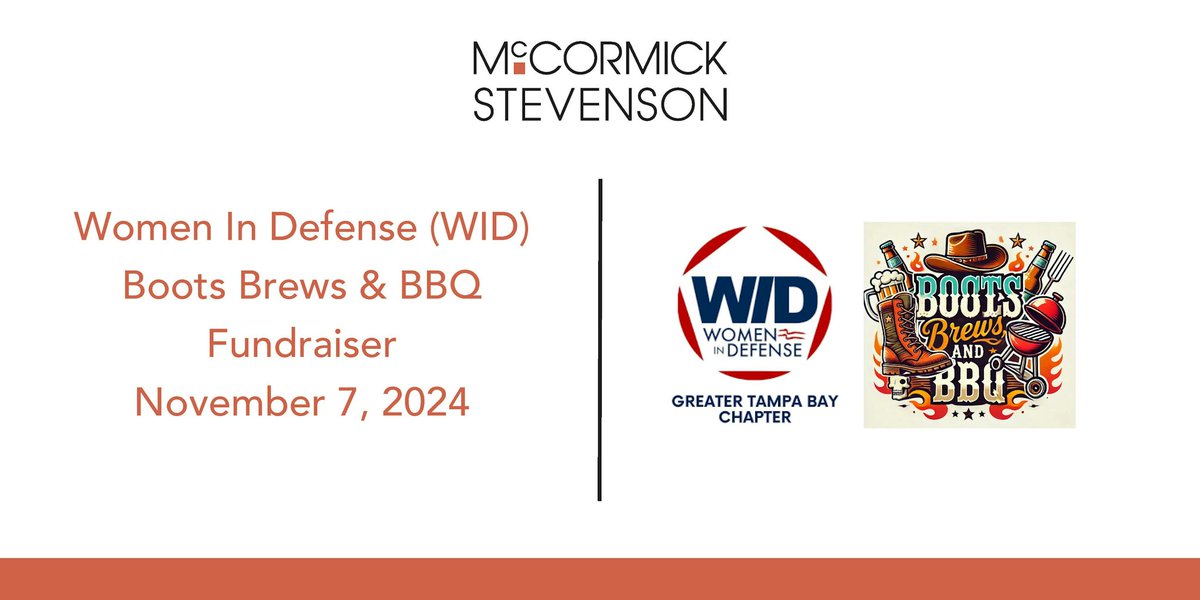 Get ready for a night of Boots, Brews &amp; BBQ! <a href="/mccst/">McCormick Stevenson</a> is proud to sponsor the Greater Tampa Bay Chapter of <a href="/WIDNational/">Women in Defense</a> #STEM Fundraiser, supporting scholarships for young women in STEM. Enjoy great food, craft beer, and networking—all for a fantastic cause! #WomenInDefenseGTB