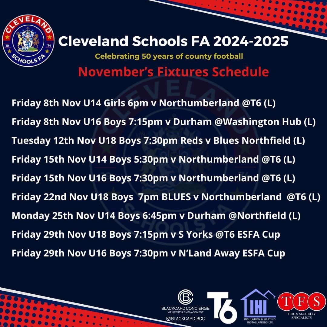Fixtures for November. A very busy month ahead. The training schedule will be adapted and shared shortly.