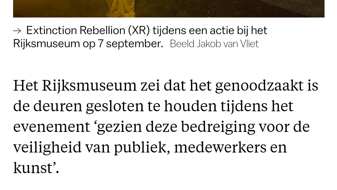 Ipv irrationele vijandbeelden over vreedzame activisten te verspreiden zou <a href="/rijksmuseum/">Rijksmuseum</a> het feitelijke, grootschalige geweld dat ING financiert moeten erkennen en alle banden verbreken. 

Staat de kunst in dienst van de wereld of moet de wereld branden voor de kunst?