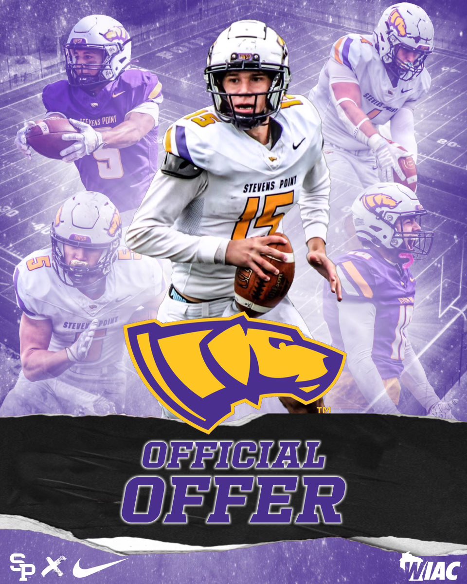 Jay Krueger (@jaykrueger12) on Twitter photo I am proud to announce I have received my 2nd offer to play college football from Steven’s Point!
<a href="/coach_bocanegra/">Coach Bocanegra</a> <a href="/coach_lacombe/">Trenton LaCombe</a> I am proud to announce I have received my 2nd offer to play college football from Steven’s Point!
<a href="/coach_bocanegra/">Coach Bocanegra</a> <a href="/coach_lacombe/">Trenton LaCombe</a>