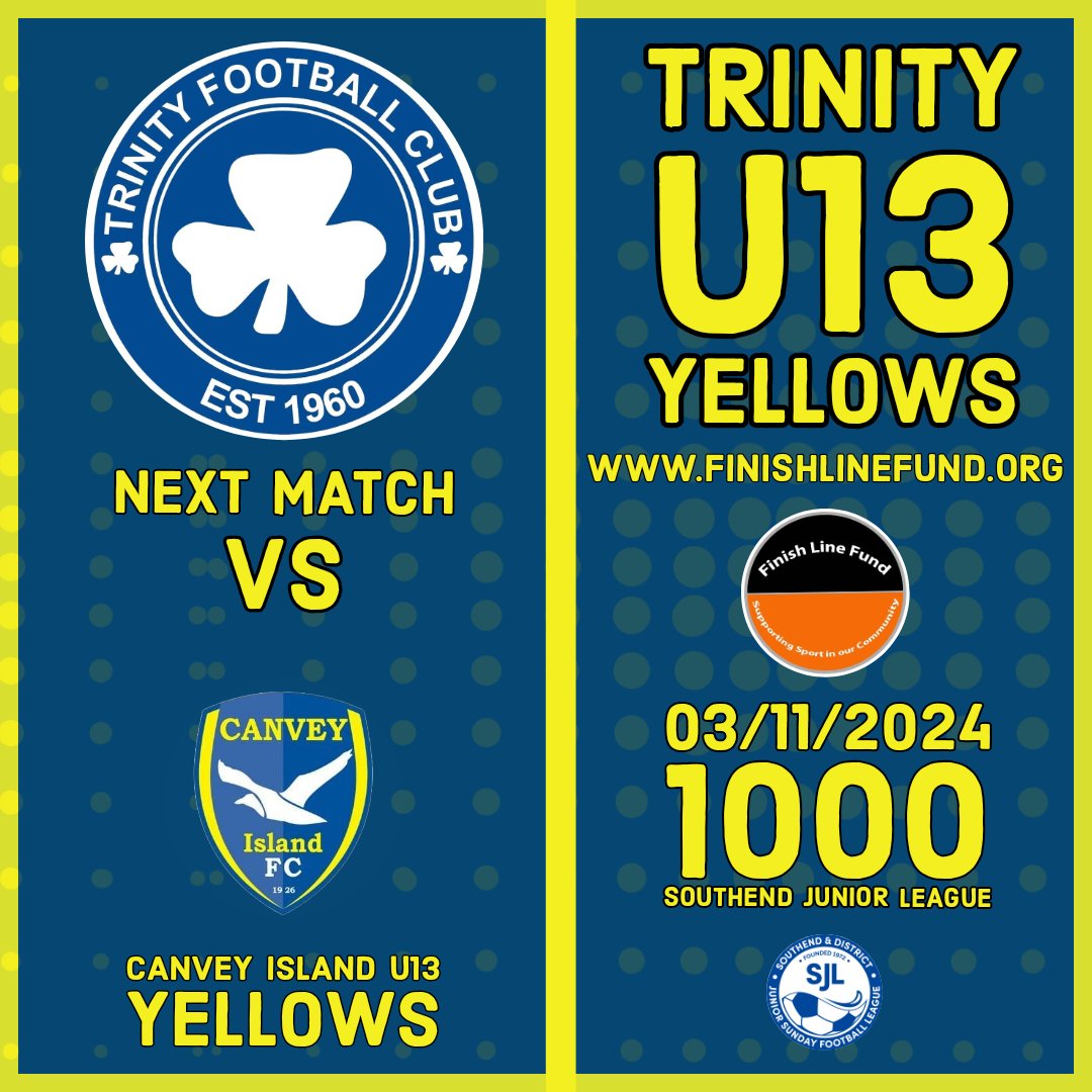trinityyellows's tweet photo. 🟦🟨NEXT MATCH🟨🟦

The lads face Canvey Island U13 yellow this weekend 

God luck lads

#trinityyellows https://t.co/NrcqXbmj8n