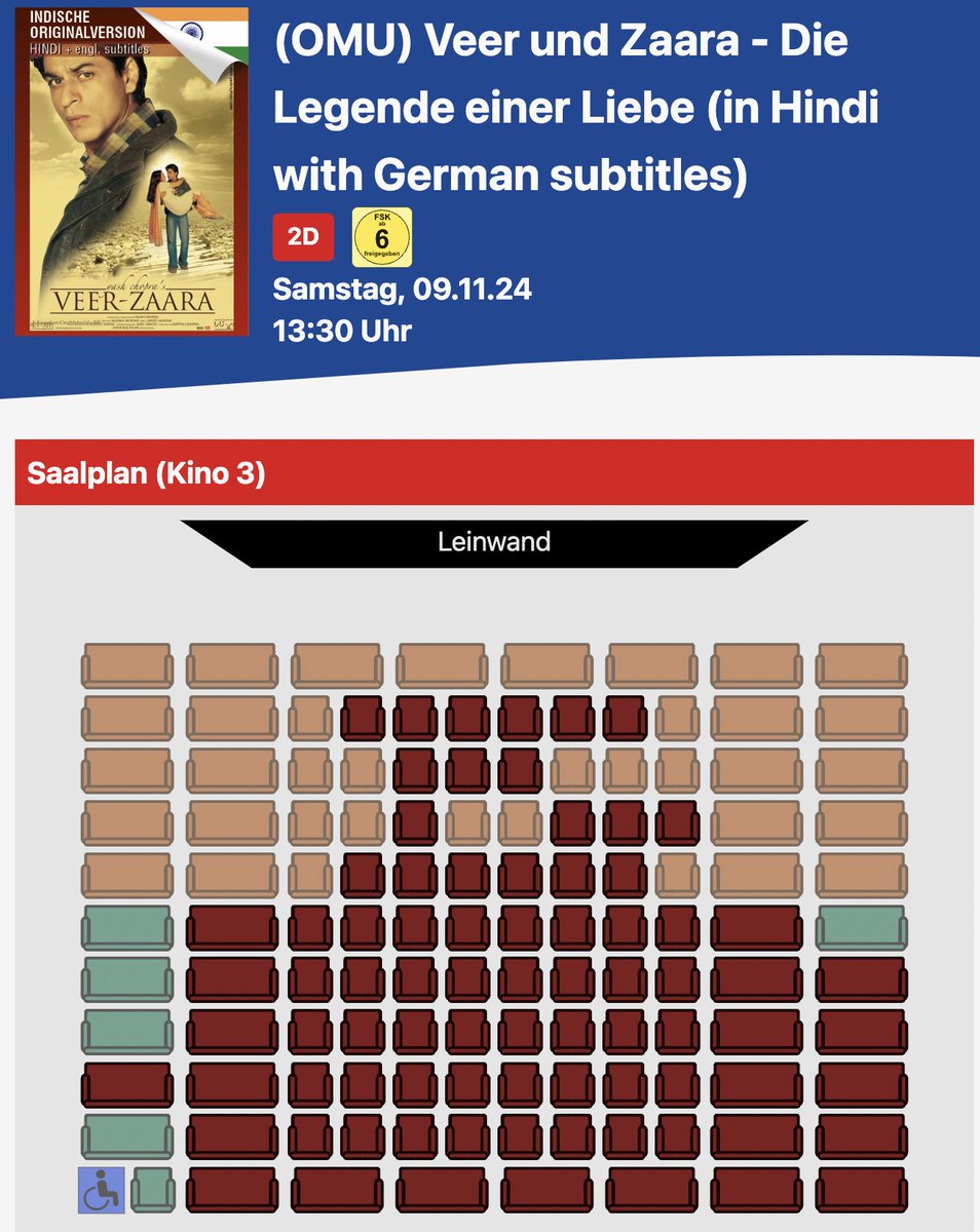 Itsjat32's tweet photo. #VeerZaara (re-release) has sold 800+ tickets worth $15K on 15 odd shows in Germany. More shows to be added in the coming days. Phenomenal sales, better than most new releases get. @mykinoplex https://t.co/wRvLlC9i5x