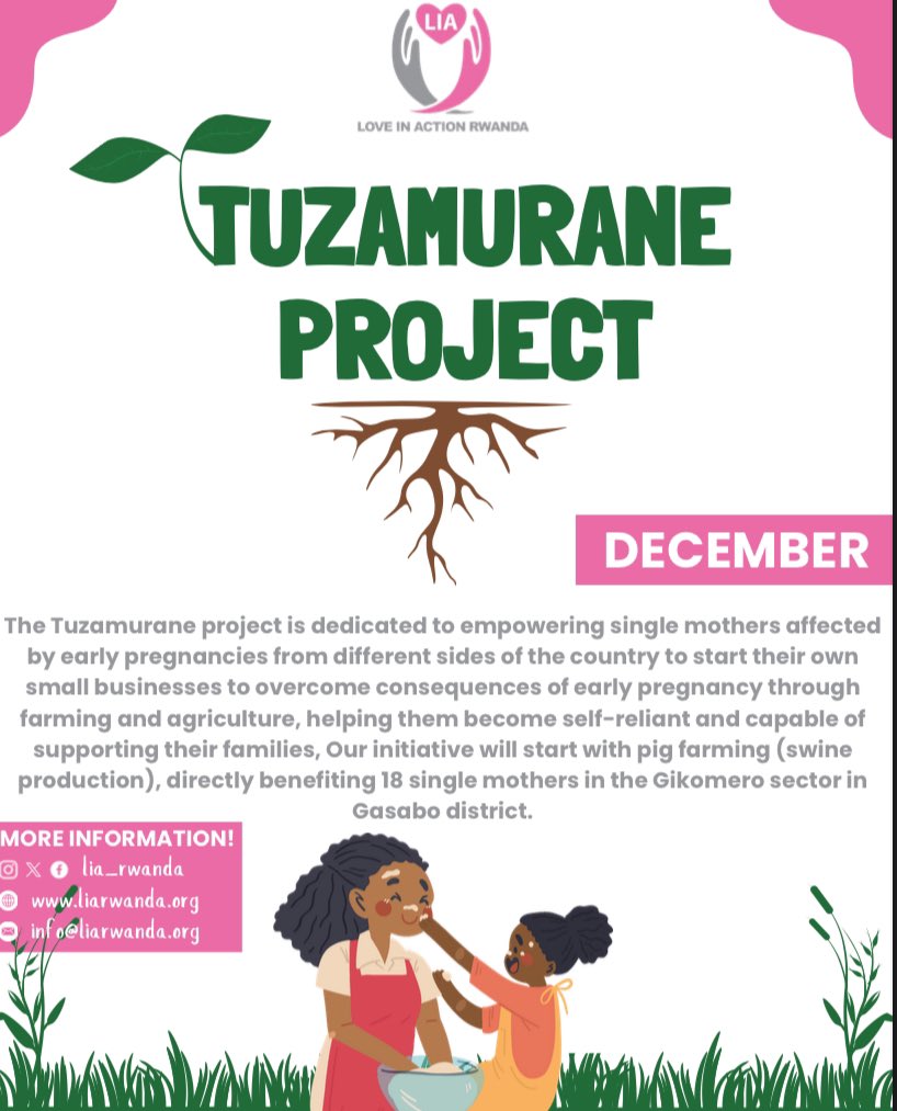 lia_rwanda's tweet photo. Tuzamurane project is dedicated to empowering single mothers affected by early pregnancy, Our initiative will start with pig farming(swine production), directly benefiting 18 single mothers in the Gikomero sector in  Gasabo district. https://t.co/Hbsd3EZfnK