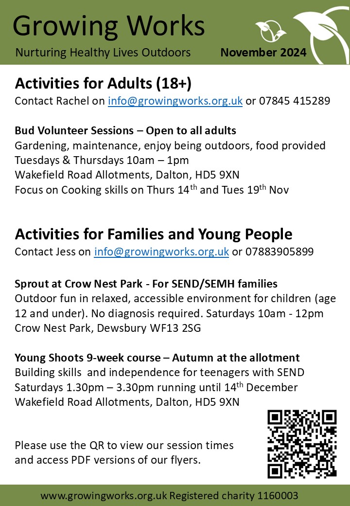 Growing Works (@growingworks) on Twitter photo Growing Works outdoor activities for November, for more information contact Jess at info@growingworks.org.uk
<a href="/DaltonTogether/">Dalton Together</a> <a href="/KirkleesHCP/">Kirklees Health and Care Partnership</a> <a href="/KirkleesEvents/">KirkleesEvents</a> Growing Works outdoor activities for November, for more information contact Jess at info@growingworks.org.uk
<a href="/DaltonTogether/">Dalton Together</a> <a href="/KirkleesHCP/">Kirklees Health and Care Partnership</a> <a href="/KirkleesEvents/">KirkleesEvents</a>