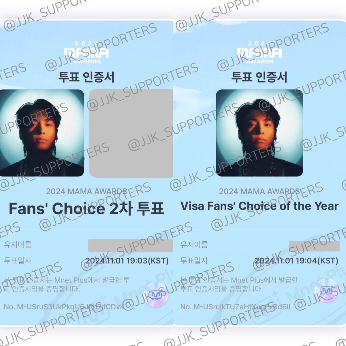 JJK_SUPPORTERS's tweet photo. [🗳️] MAMA Fans’ Choice 1차 투표 결과에서 정국이 2위를 차지한 것으로 발표되었습니다. 오늘부터 11월 15일까지 진행되는 투표(2개)에서 최선을 다해 주세요

① Fans’ Choice 2차 투표 → 정국 &amp; 여자 부문 후보 한 팀 선택
② Visa Fans’ Choice of the Year → 정국 선택 https://t.co/DxDzSJMu8c