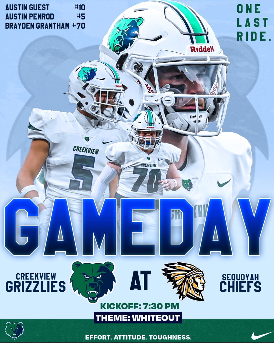 Creekview Grizzly Football (@ftballattheview) on Twitter photo Opportunity #10. Last ride for the class of 2025. They have meant so much to this program and we need you to show up tonight and support them! Excited to see them lay it on the line for each other one more time!
<a href="/austinguest10/">Austin Guest</a>
<a href="/BrayGrantham/">Brayden Grantham</a>
<a href="/AustinPenrod02/">Austin Penrod</a> Opportunity #10. Last ride for the class of 2025. They have meant so much to this program and we need you to show up tonight and support them! Excited to see them lay it on the line for each other one more time!
<a href="/austinguest10/">Austin Guest</a>
<a href="/BrayGrantham/">Brayden Grantham</a>
<a href="/AustinPenrod02/">Austin Penrod</a>