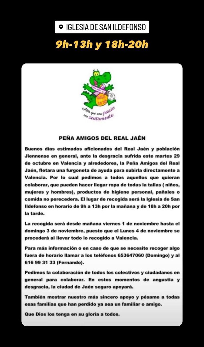 puntos de recogida en granada y jaén para las personas afectadas por la dana en valencia 🫂🫂🫂