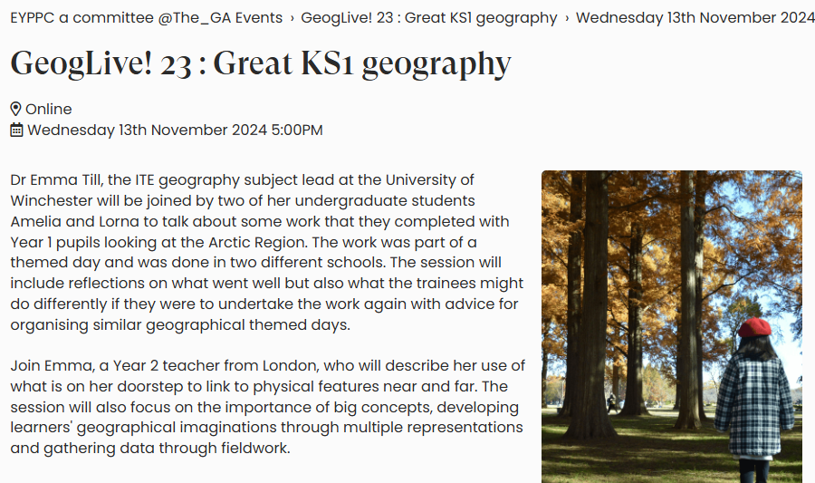 Sign-up today: ticketsource.co.uk/eyppc/t-dvrjjjm

👀Examples of KS1 geography?

✅Support from a friendly group of geography teachers and educators?

Join us on 13.11.24 at 5pm

GeogLive! 23
youtube.com/channel/UCgzLz…

And see our extensive archive of support!
Click the YouTube link above!
**