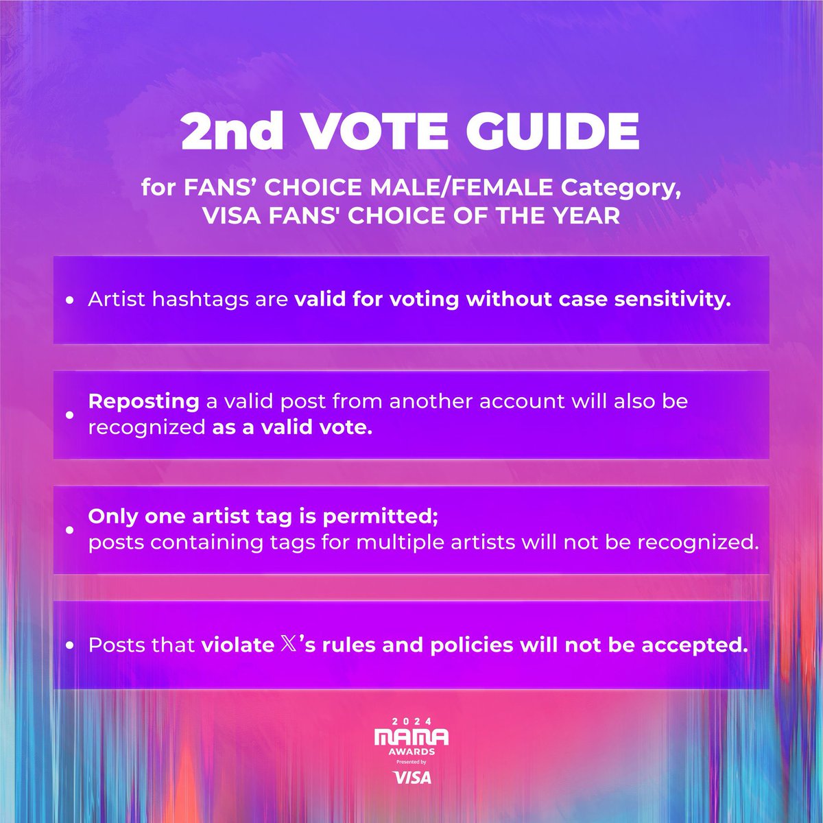 🔥 MAMA ‘X’ 2nd Voting 🔥 

#2024MAMAVOTE for #straykids 

🎯: 2K RTs 💪

date: 11/01