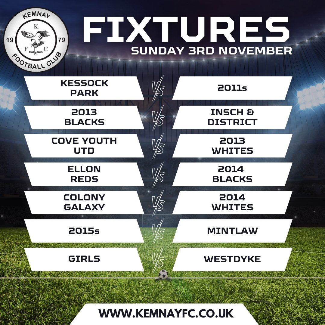 How can it be November already!

We hope everyone had a great Halloween yesterday!

2011s are away to Kessock Park, the 2013 Blacks are home against Insch &amp; the Whites travel to Cove. 2014s are away to Ellon &amp; Colony, the 2015s &amp; Girls are home against Mintlaw &amp; Westdyke.