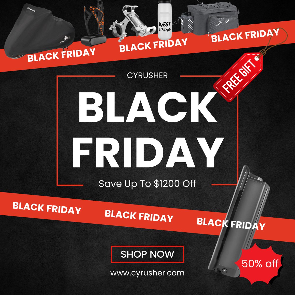 Cyrusher Black Friday Sale! 🚲⚡️
Save up to $1,200 on selected ebikes and receive a free accessories package with your electric bike purchase. 🎁
Don't forget to take advantage of our half-price offer on batteries. Act now to secure these amazing deals! 
👉cyrusher.com/pages/sales