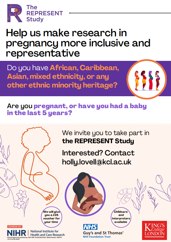 We are running the REPRESENT study at <a href="/NHSHomerton/">HHFT</a>! The study aims to improve #representation in #maternityresearch through co-production of a research delivery resource.  

Please find all further details in the poster below!