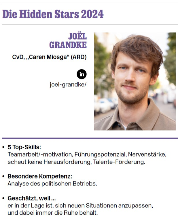 joe_grandke's tweet photo. Das @mediummagazin zählt mich zu den #HiddenStars des Jahres! Ich freue mich stellvertretend für so viele Journalisten gewürdigt zu werden, die ihre Arbeit im Hintergrund verrichten und so engagiert dafür sorgen, dass gut recherchierte/spannende/unterhaltsame Produkte entstehen. https://t.co/0yfGWvIXSh