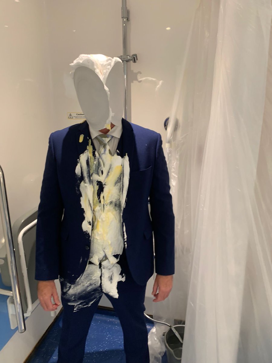 Ruined 3 piece blue suits                                                                         #gunge #messy #pie #pieinaface #ruin #suit #tie