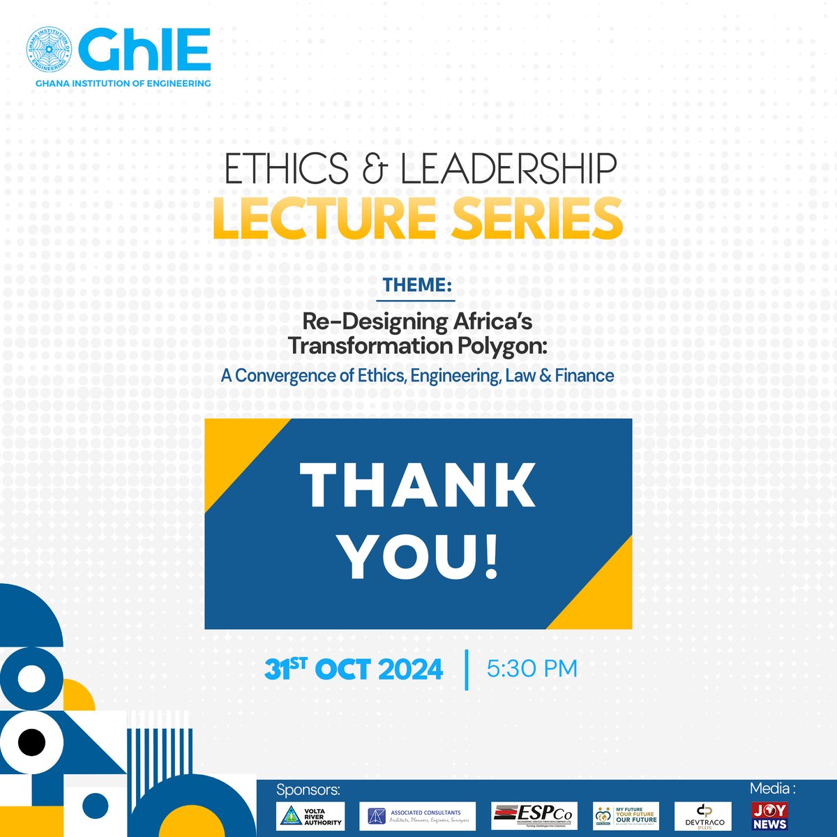 🙏 Thank You for Joining Us! 🙏

A huge thank you to everyone who attended the GhIE Annual Ethics &amp; Leadership Lecture! 

Stay tuned for more events and opportunities to drive change. Let’s keep the conversation going! 🚀