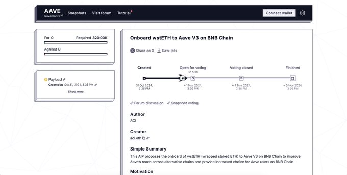 Aave V3 Governance Vote: wstETH Integration on BNB Chain