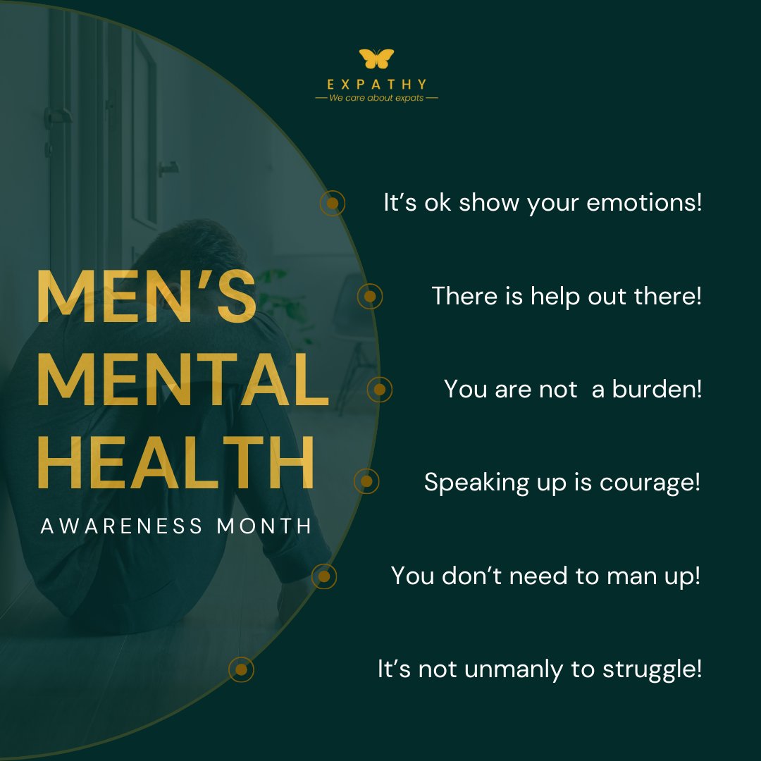 ExpathyOrg's tweet photo. Men's Mental Health Awareness Month is a powerful reminder: Mental health matters for everyone. 🧠

Let's foster open conversations and support men in prioritizing their well-being. 💙

#expathy #expat #mentalhealth #mensmentalhealth #mensmentalhealthawareness https://t.co/6p0yvSVyqj
