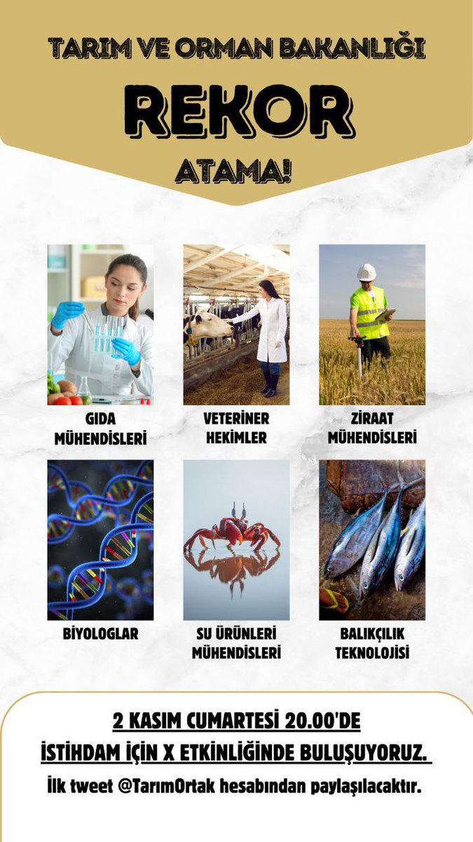 Tarım ve Orman Bakanlığına bağlı istihdam bekleyen branşlar olarak, destek vermek isteyen herkesi etkinliğimize bekliyoruz 🙏🏼