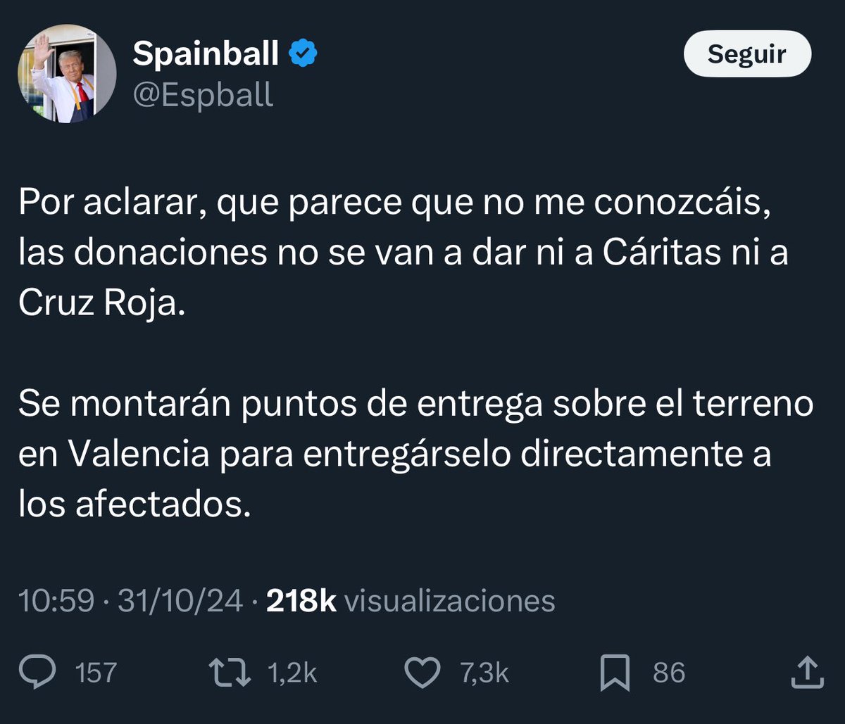 kurioso's tweet photo. ¿Sabéis lo terrorífico que es esto?

Ahora mismo hay grupos falangistas, franquistas, racistas y xenofobos llevando camiones de ayuda a Valencia que van a repartir a quien ellos decidan, como ellos decidan, sin contar con autoridades ni organizaciones expertas y que no dejan colaborar a las mujeres en su carga, por ejemplo.

¡Qué  espanto!