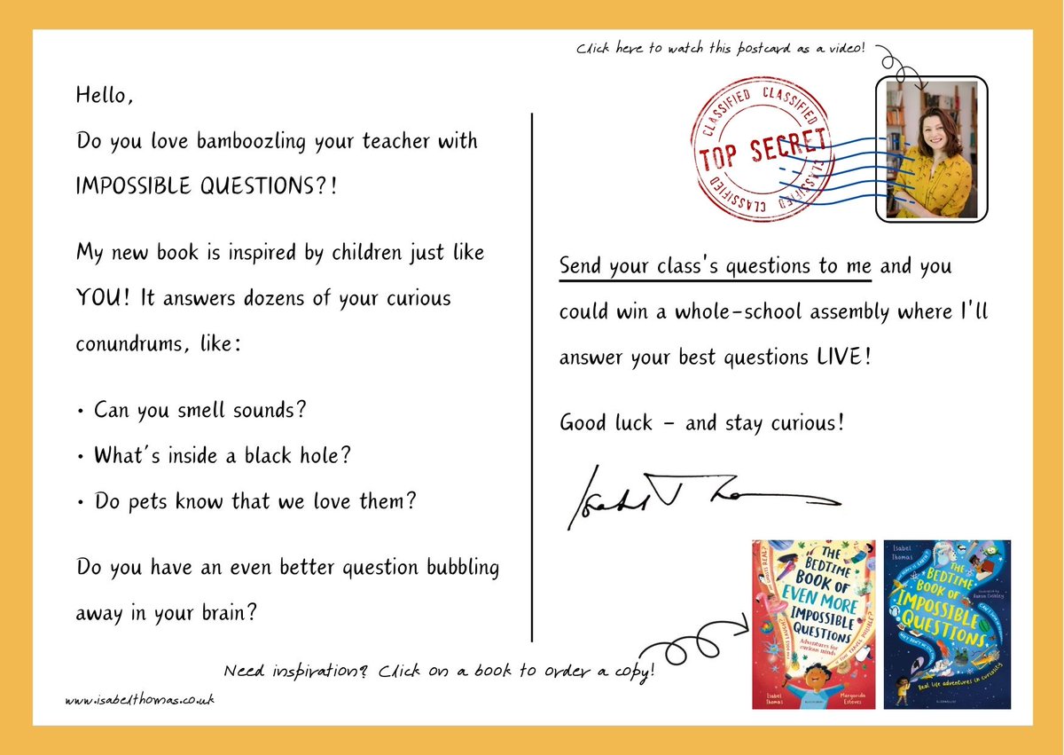Kicking off #NNFN2024 with a competition to win a whole-school #ImpossibleQuestions assembly! 

Teachers, governors, parents... pass this postcard to the most curious class you know, to enter their questions! 

(Click here for a live link version!) canva.com/design/DAFPSBX…