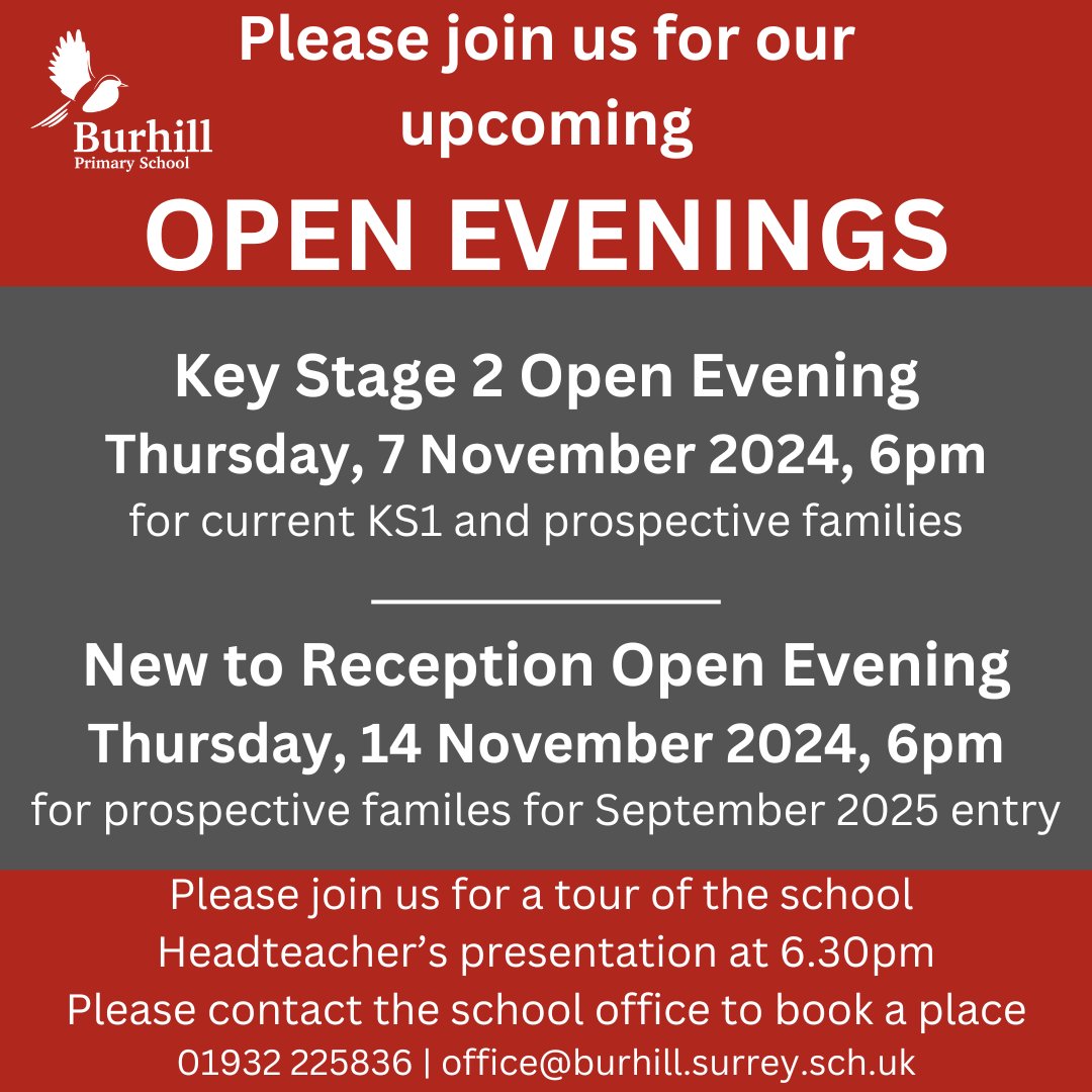 Please join us for our KS2 open evening on Thursday 7th November from 6pm for current KS1 and prospective families. Our new to Reception open evening is on Thursday 14th November #openevening #schooltour #newtoschool