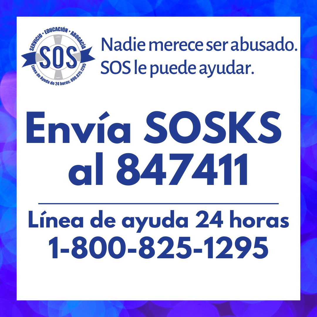 SOSKansas's tweet photo. No one deserves to be abused. SOS can help. 24-hour helpline 1-800-825-1295 or text SOSKS to 847411. 
Nadie merece ser abusado. SOS le puede ayudar. Línea de ayuda 24 horas 1-800-825-1295 o envía SOSKS al 847411. https://t.co/yULb6HGIYS