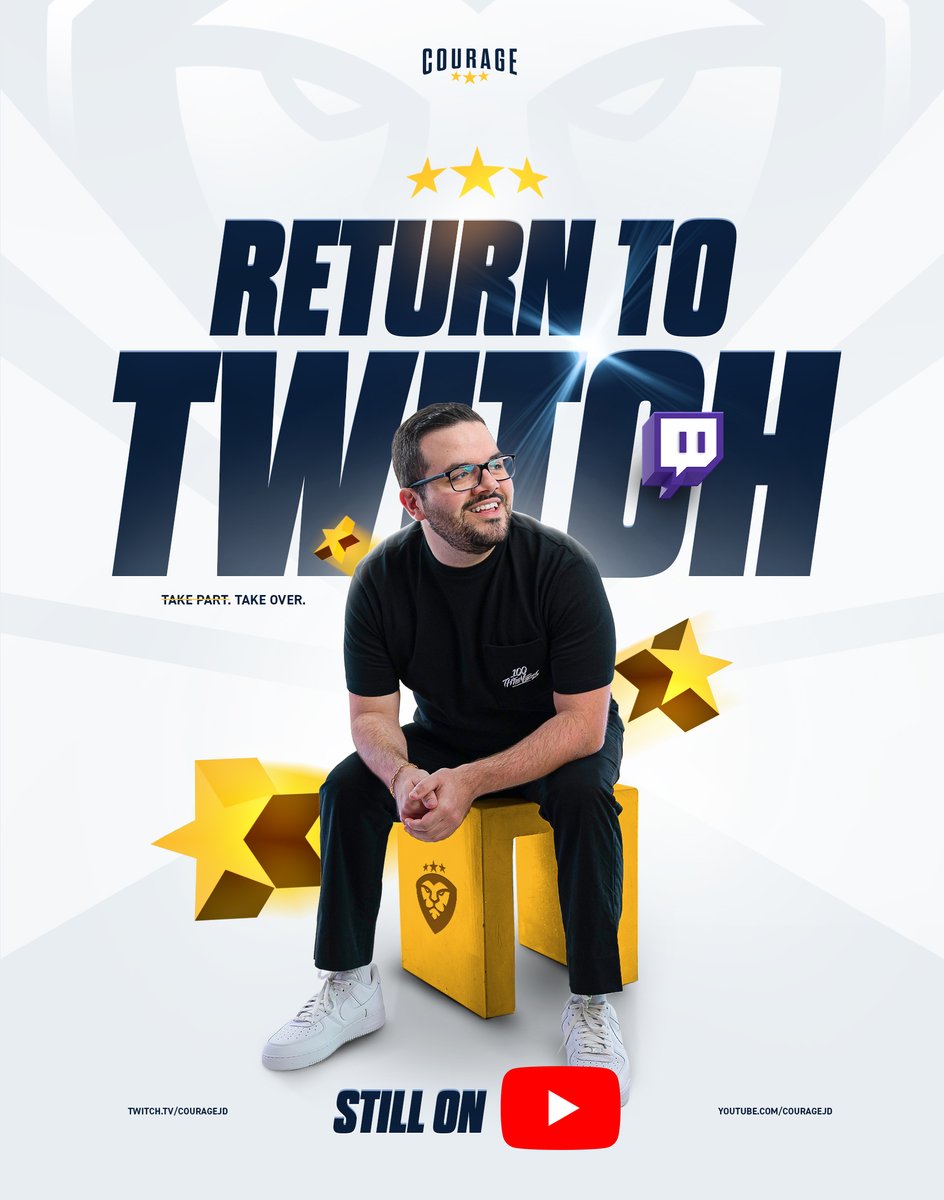 🚨I'M BACK ON TWITCH FOR THE FIRST TIME IN 5 YEARS!🚨

Excited to announce I'll be multi-streaming starting today! Twitch. YouTube. More?

Thank you to all the incredible people over at YouTube I've worked with over the years.

To the CouRageous: We're just getting started.📈