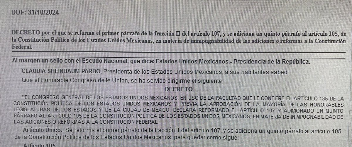 Con la publicación en el DOF de la reforma que cancela la posibilidad de someter a control las #ReformasConstitucionales, todos y todas perdemos en definitiva la posibilidad de impugnar a nivel nacional modificaciones a la Constitución contrarias a #DerechosHumanos y a los