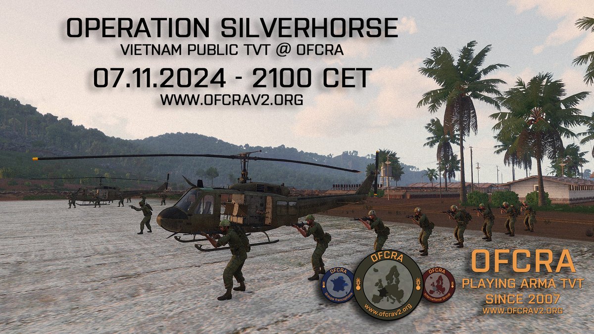 Join us on November 7th for a big #tvt #arma3 public mission, on Vietnam era! 
SOG CDLC is NOT required for most of slots!
More informations: ofcrav2.org/forum/index.ph…
Discord and registration: discord.gg/bWtGS7N
<a href="/ArmaPlatform/">Arma Platform</a>