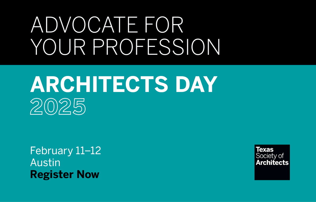 Registration is now open for Architects Day 2025 at the Texas Capitol! Join us February 11-12, 2025, in Austin to advocate for the profession during the 89th Texas Legislative Session.

Register now: cvent.me/Y5w8Wb

#texasarchitects #advocacy #txarchday #txlege