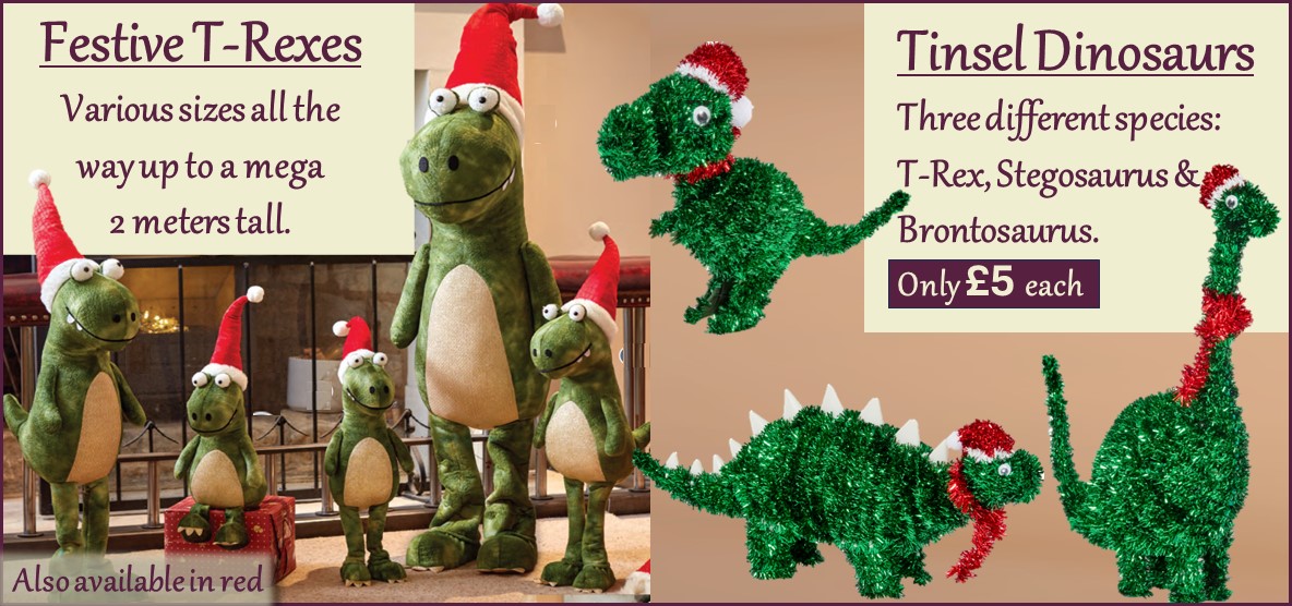 TheGardenFactor's tweet photo. Get something different this year for the whole family with our Festive Dinosaurs, various size including a mega giant one at 2metres tall but we only have limited stock. #christmasdinosaur #christmasdecor #christmasspecial #Dinosaur #TRex 
https://t.co/Dch7aPxtZR https://t.co/h2vjPCcJcc