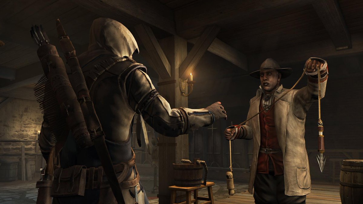Gremio_Sombras's tweet photo. "Connor, el dardo-cuerda tiene dos partes: el dardo y la cuerda" 
—Achilles Daveport 🙄

#AC3 https://t.co/iF6Ib4a1Tz